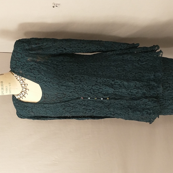 Silk Lace Dark Green Formal Dress Set Excellent Quality Sara Mique Holiday Party - Picture 14 of 16